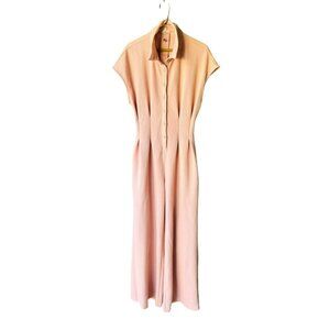 NWOT Mainstrip Pink Waffle Knit Wide Leg Pockets Open Back Button Jumpsuit L